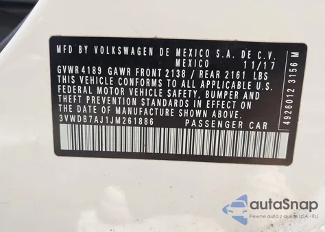 2018 Volkswagen Jetta 1.4T Se/1.4T Wolfsburg Edition из США, поврежденный, VIN 3VWDB7AJ1JM261886